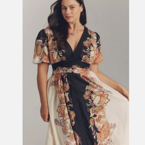 Anthropologie The heynasreen Katerina Button-Front Dress Floral Size M NWT - Picture 6 of 9